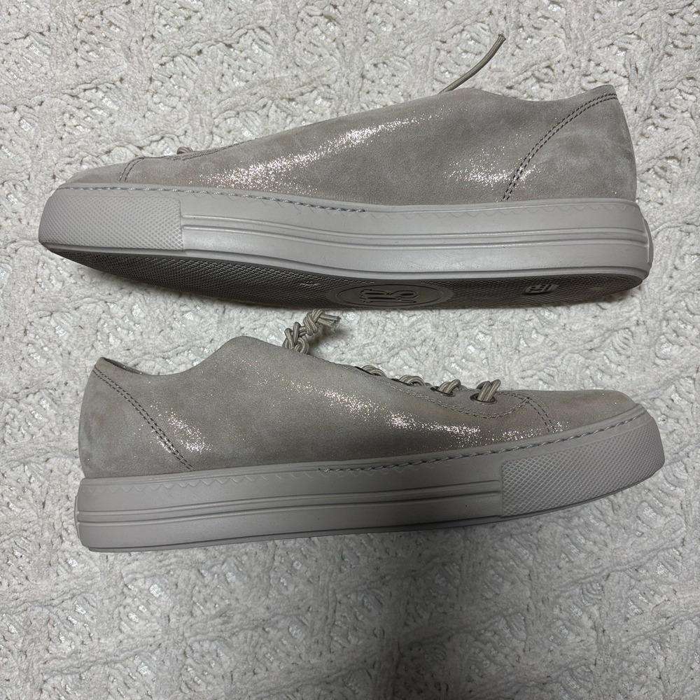 Paul Green $498 Genuine‎ Leather Taupe Shimmer Platform Lace Up Sneakers US 8.5 - Picture 6 of 16